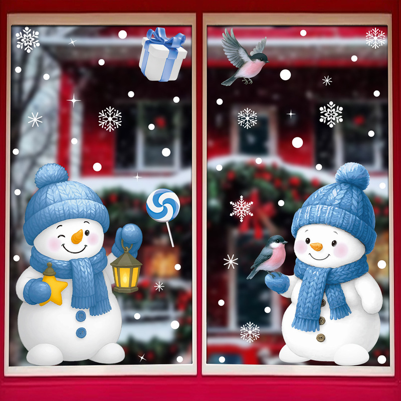 クリスマスステッカーキャンディスノーフレーク静電ステッカーショッピングモールウィンドウシーンレイアウトギフトボックス雪だるま静電ステッカー卸売|undefined