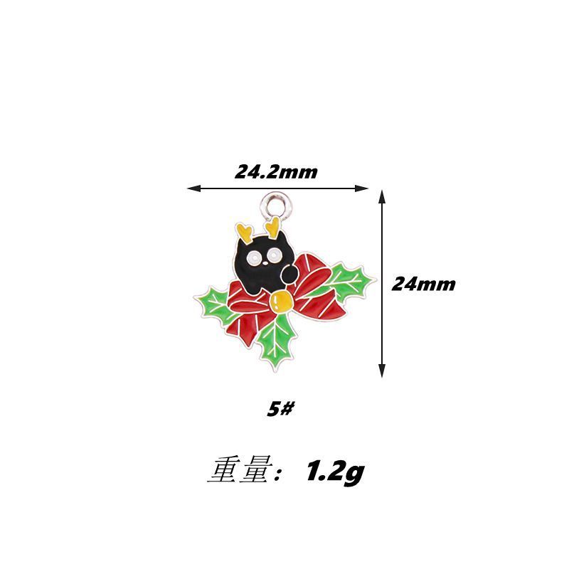 跨境卡通圣诞黑猫DIY饰品配件雪人拐杖苹果礼盒吊坠耳环钥匙扣配|undefined