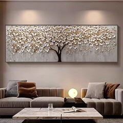 发财树客厅装饰画轻奢高级感沙发背景墙壁画抽象花卉卧室床头挂画