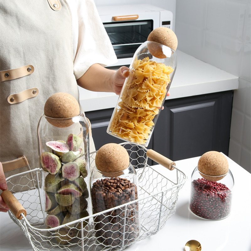 Recipiente de vidrio sellado para té con tapón de corcho, botella de almacenamiento de tubo recto, frasco de almacenamiento de granos, hermético y que conserva la frescura.