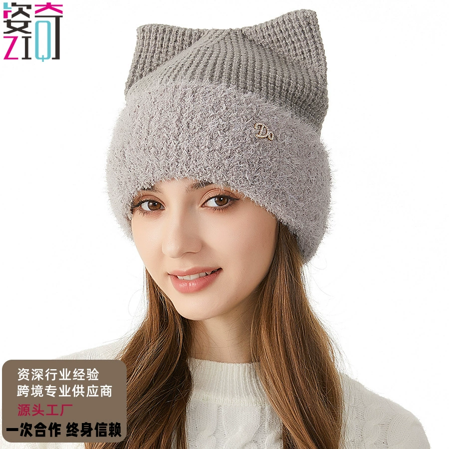 Winter cute colored woolen knitted hat, increased thickness