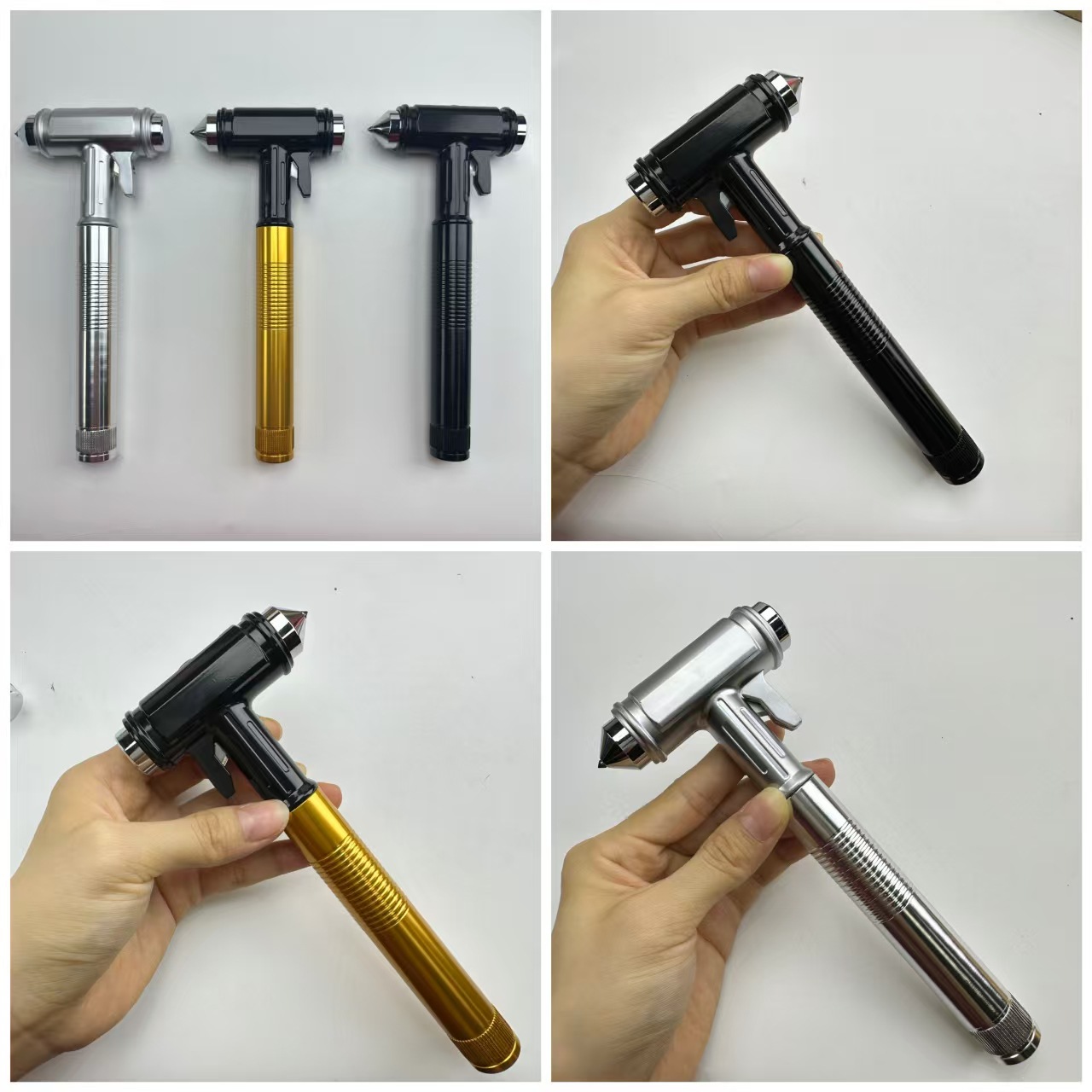 Car Safety Hammer Three-In-One Multi-Functional Window Breaker Escape Safety Hammer Tungsten Steel Head Aluminum Alloy Material with Cutter