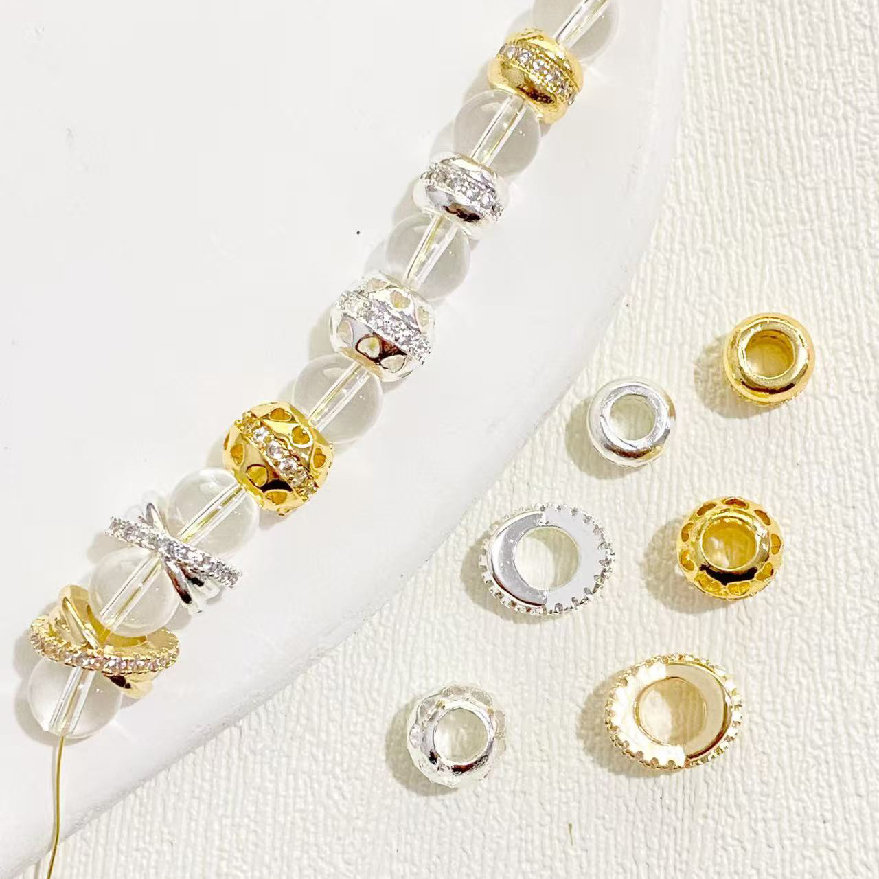 DIY crystal accessories high color retention silver micro-set zirconium cross beads barrel beads loose beads bracelet beaded handmade material