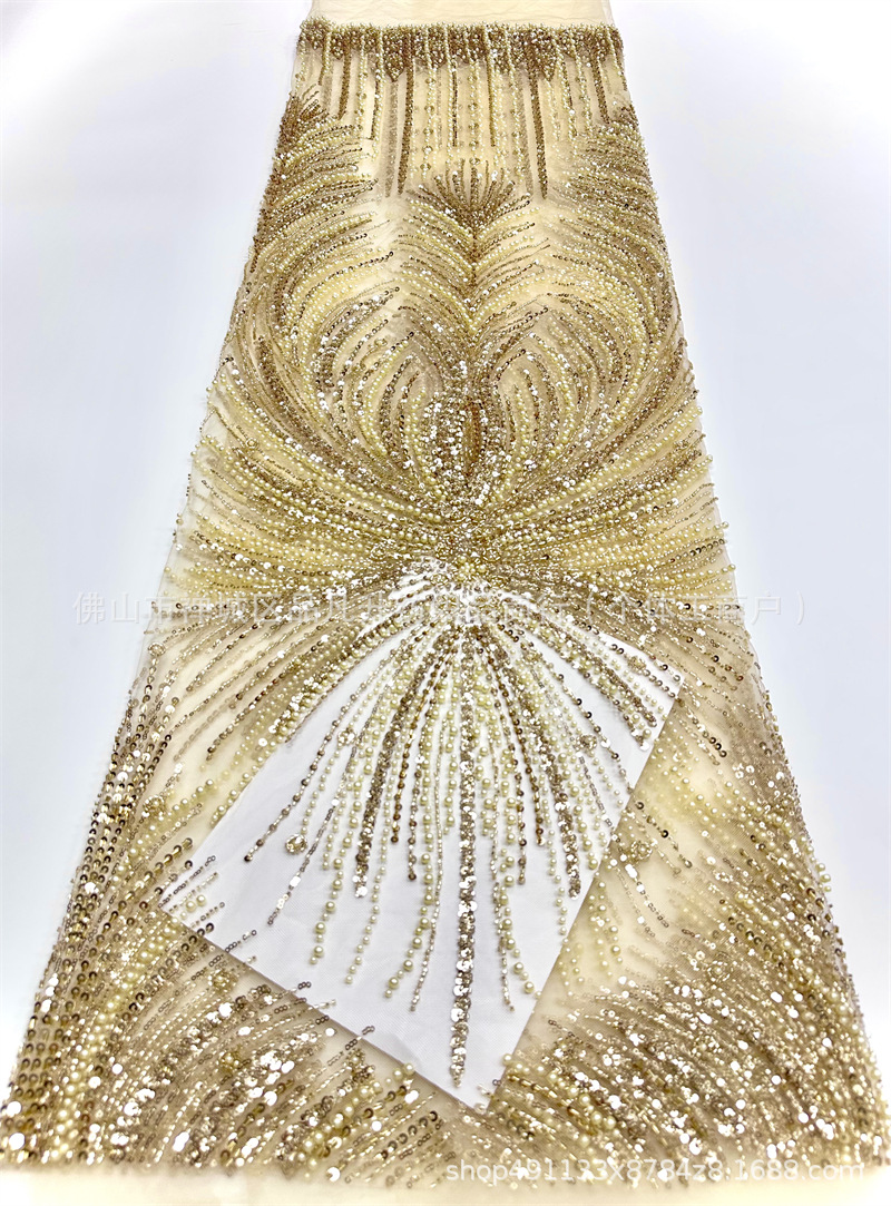 Vestido de boda estilo francés de moda cena festiva vestido de fiesta tela de encaje tela bordada