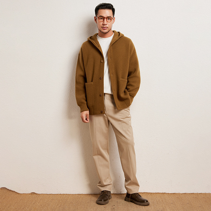 chujiannong New Arrival for Autumn and Winter Men's Pure Cashmere Sweater Waffles Knitted Cashmere Cardigan Sweater