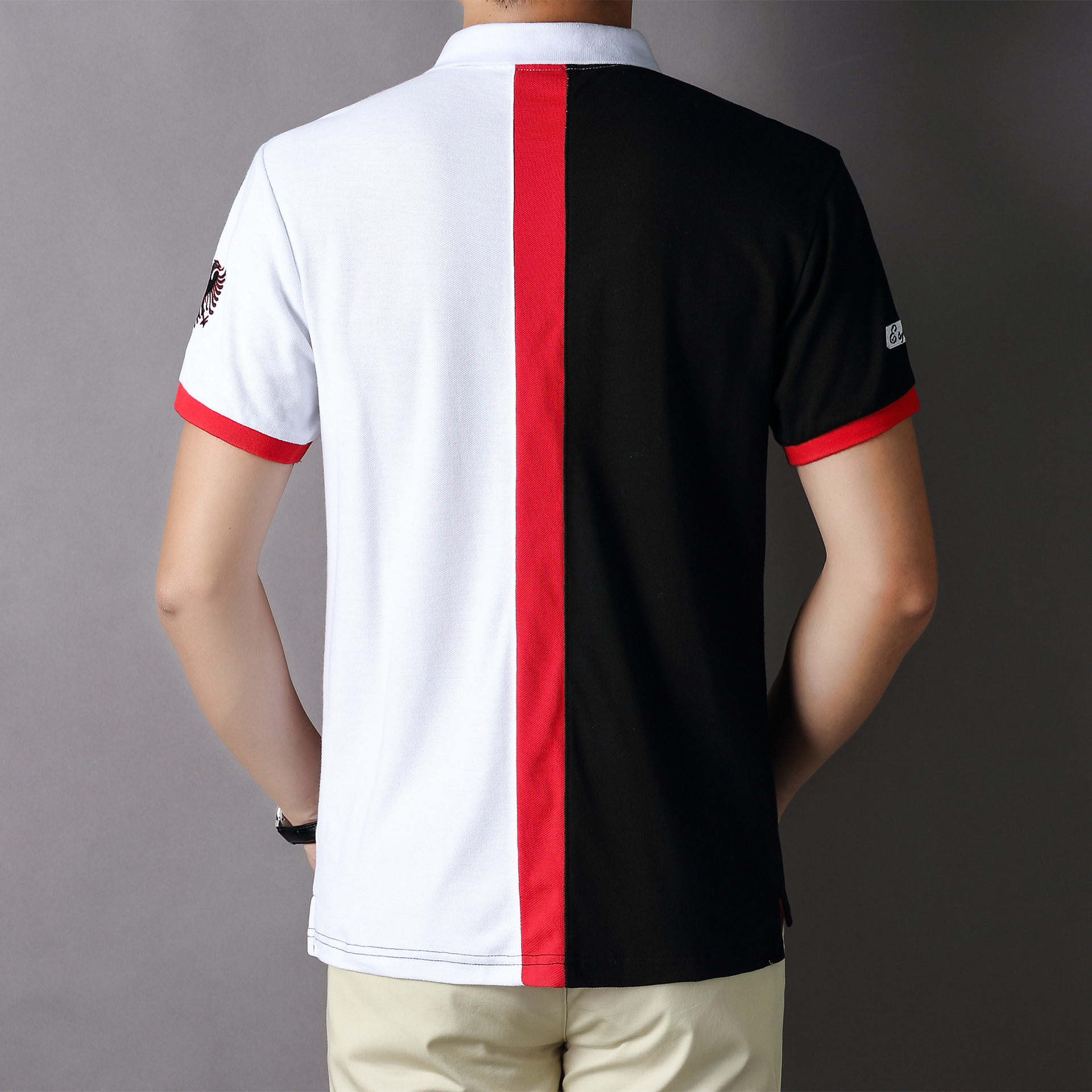 Polo shirt men's short sleeved cross-border sports casual color blocking pure cotton color blocking embroidery French football fans