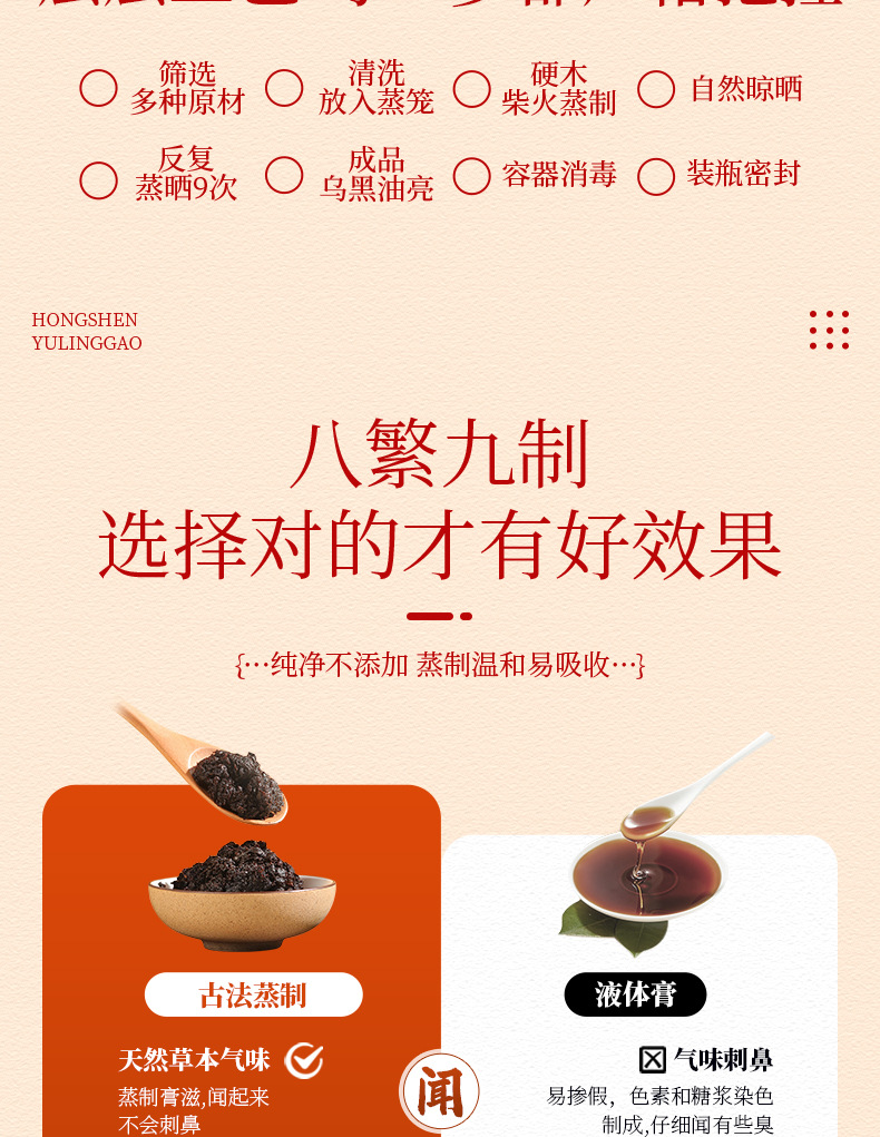 Red Ginseng Yuling Gao Ready to Eat Herbal Paste with Longan and Ejiao 220g Glass Jar specifications