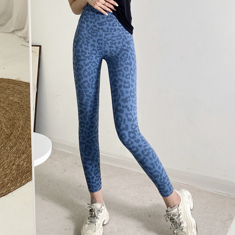 Yoga Cross-Border Women's High-Waisted Tummy-Control Tight Leopard-Print Hip-Lifting Fitness Running Cropped Pants