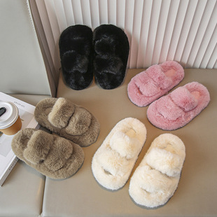 2024 Autumn and Winter New Korean Style Children's Plush Slippers Outer Wear Home Non-slip Thick Bottom Warm Women's Baby Cotton Slippers