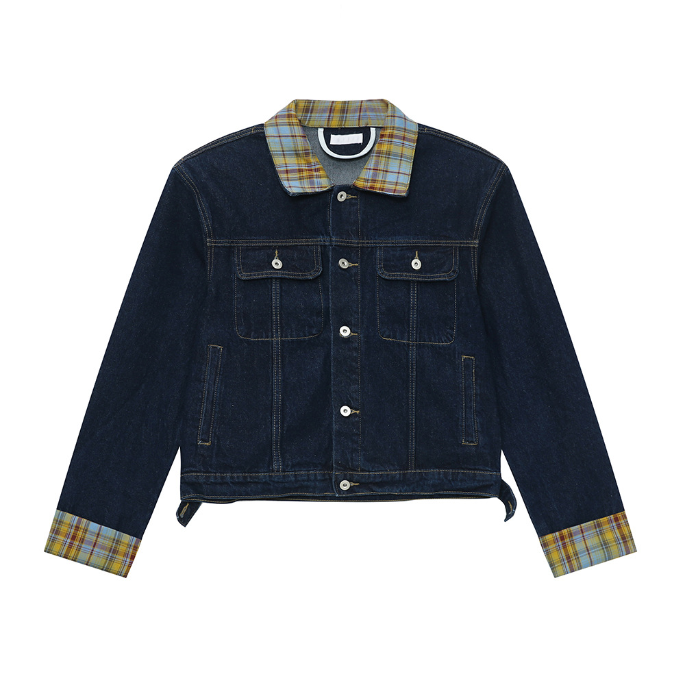 MTLCLOTHES Hombres| 2024 otoño nuevo estilo de Hong Kong retró retrogrado empalme de color contraste de moda conjunto de jeans