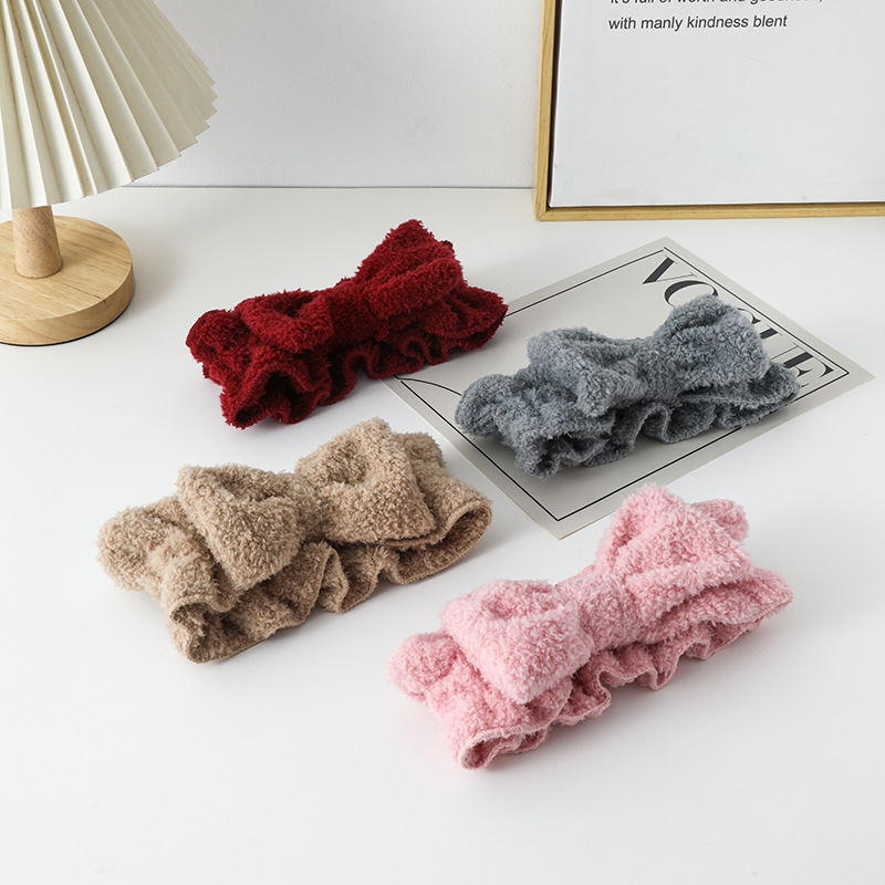 毛绒可爱束发带女款新年红色蝴蝶结发带女发饰洗脸束发带