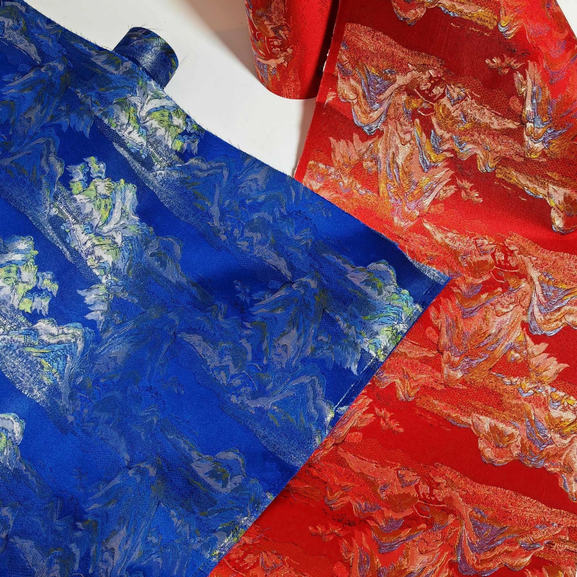 提花千里江山图织锦缎复合裱60克底纸适用于各种月饼盒酒盒包色织