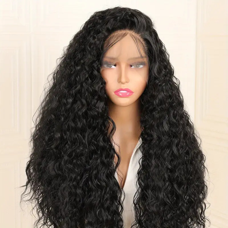 Peluca sintética rizada pequeña con encaje frontal, extensiones de cabello afro africano, tamaño promedio, onda corporal, cobertura de cabeza larga y rizada._voghion.com