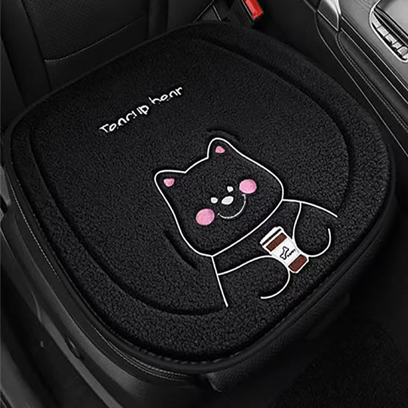 Seat cushion, seat cover | Universal Car Seat Cushion - plush-bear-black-front-pad-one-piece