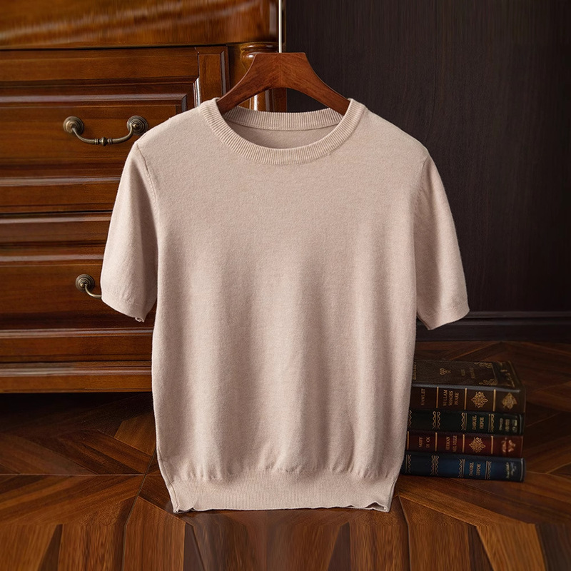 Men's Round Neck Knitted Short-Sleeved Sweater Cross-Border Sweater Pullover with Business Bottoming Shirt Large Size Autumn and Winter New Style