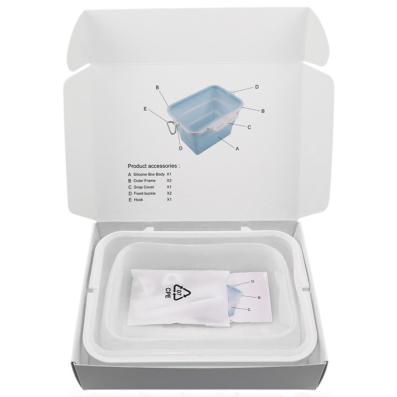 En stock de pelo recto de silicona plegable caja de almuerzo de grado alimenticio refrigerador caja de almacenamiento horno microondas calefacción tazón caja Bento