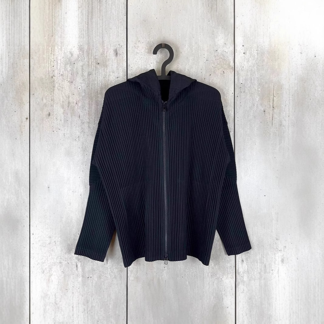 미야케 의류 하우스 남성 주름 지퍼 카디건 재킷 후디 스웨터 재킷 느슨한 캐주얼 가을과 겨울 JL106