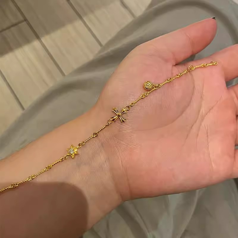 中古金色六芒星复古十字架手链小众设计时尚精致小众设计感手饰|undefined