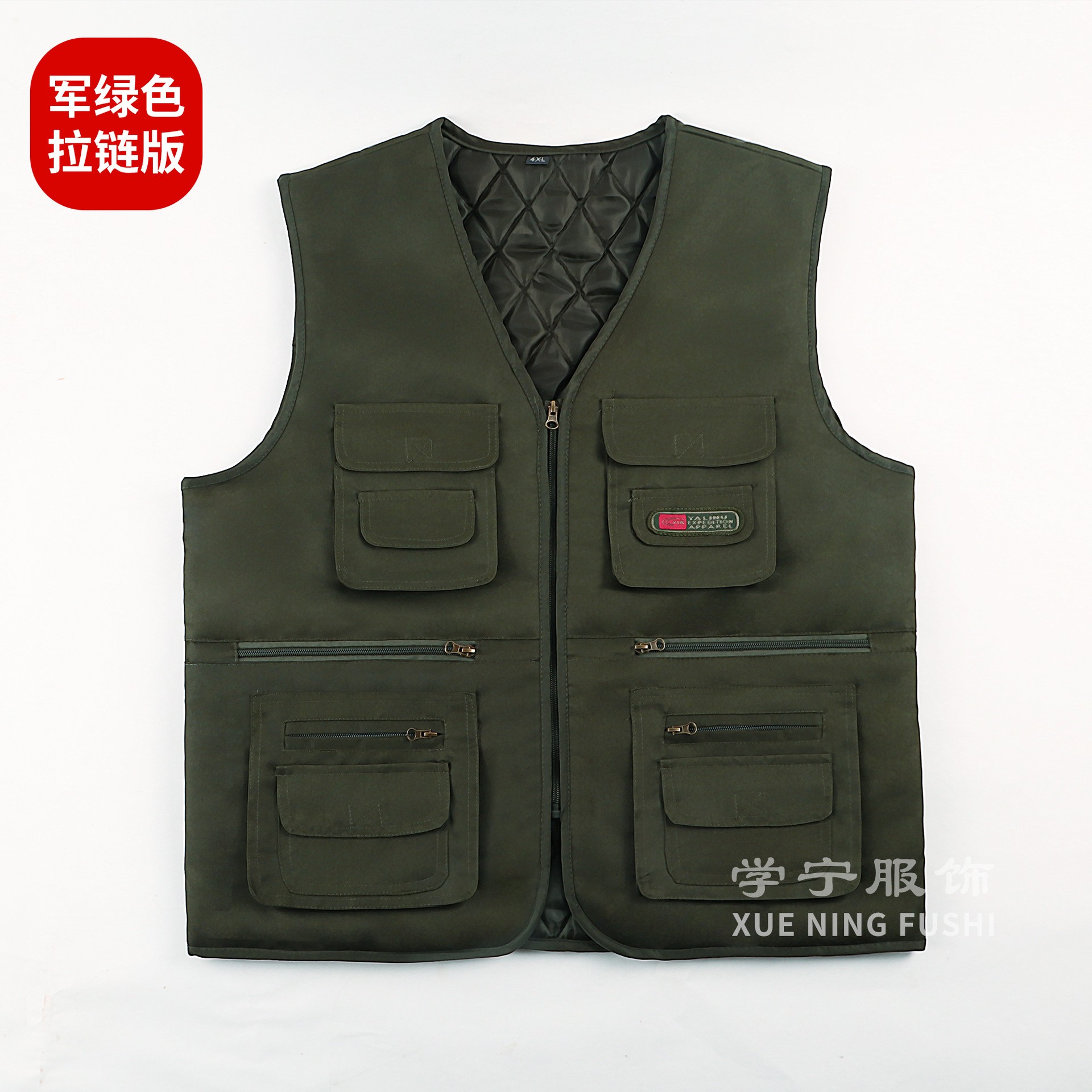 批发拉链版冬季男士中老年保暖多口袋棉马甲v领户外钓鱼摄影加厚