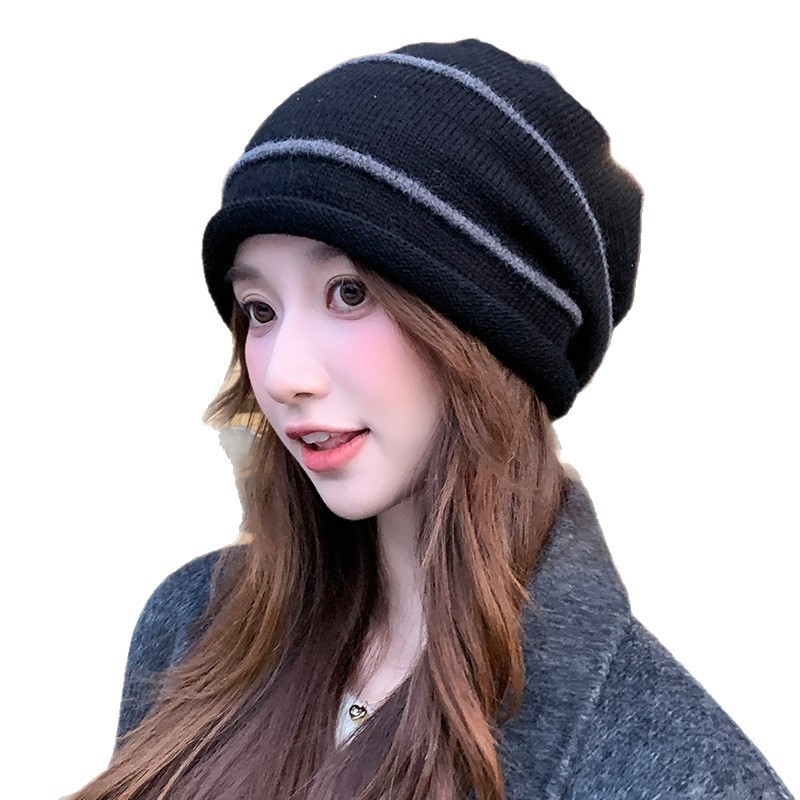 针织堆堆帽子女秋冬保暖月子帽春秋护耳毛线帽显脸小套头帽潮冷帽|undefined