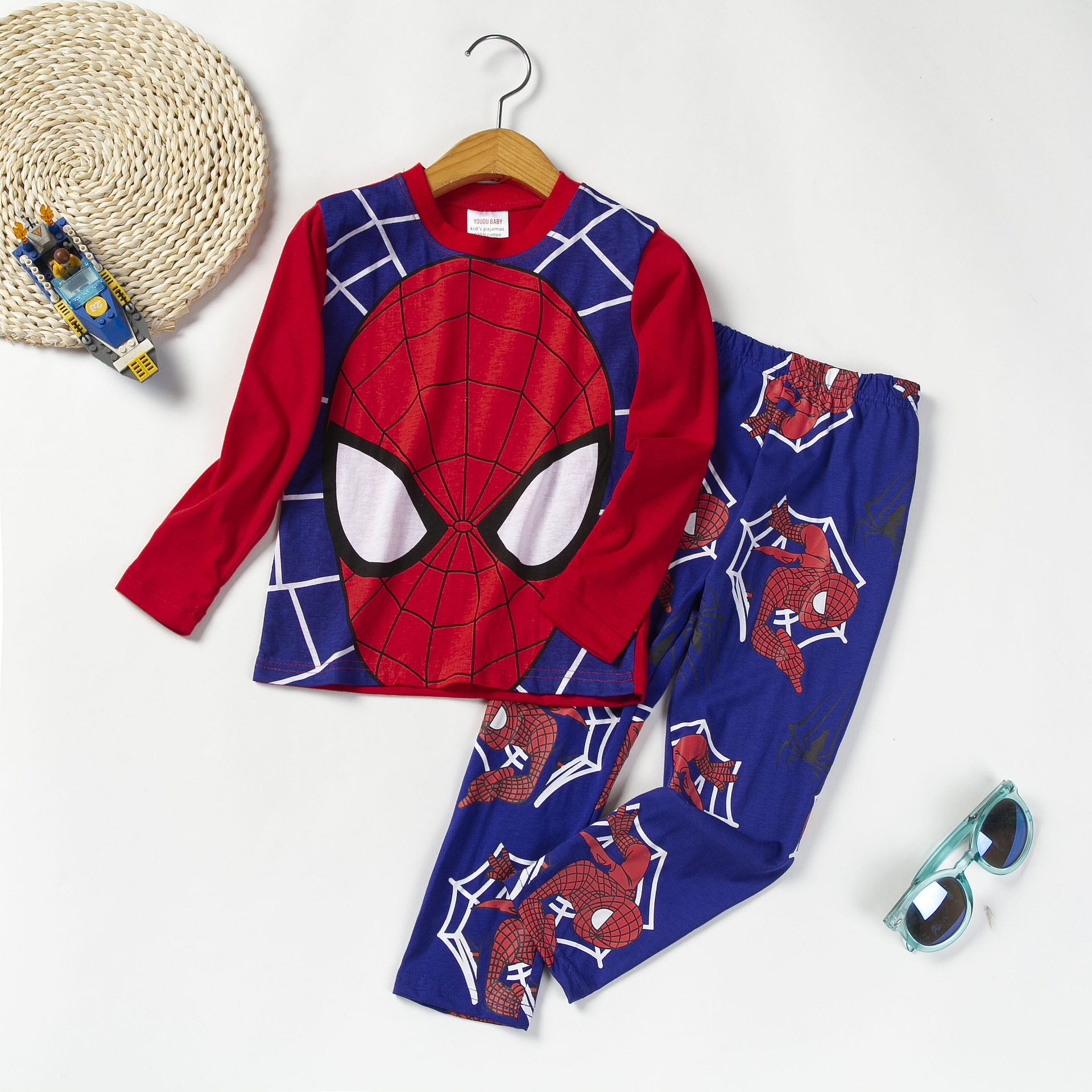 Primavera, Otoño e Invierno Pijama de algodón para niños de manga larga traje de dibujos animados para niños bebé homewear Spider-Man Captain America