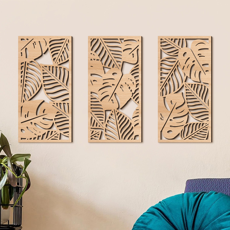 Bohemian Wooden Stereo Carving Decorative Painting Cut Out Abstract Plant Living Room High-End Background Wall Decoration