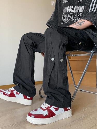 American functional pants for men, summer thin loose street style straight leg casual trendy micro platform paratrooper quick-dry work pants