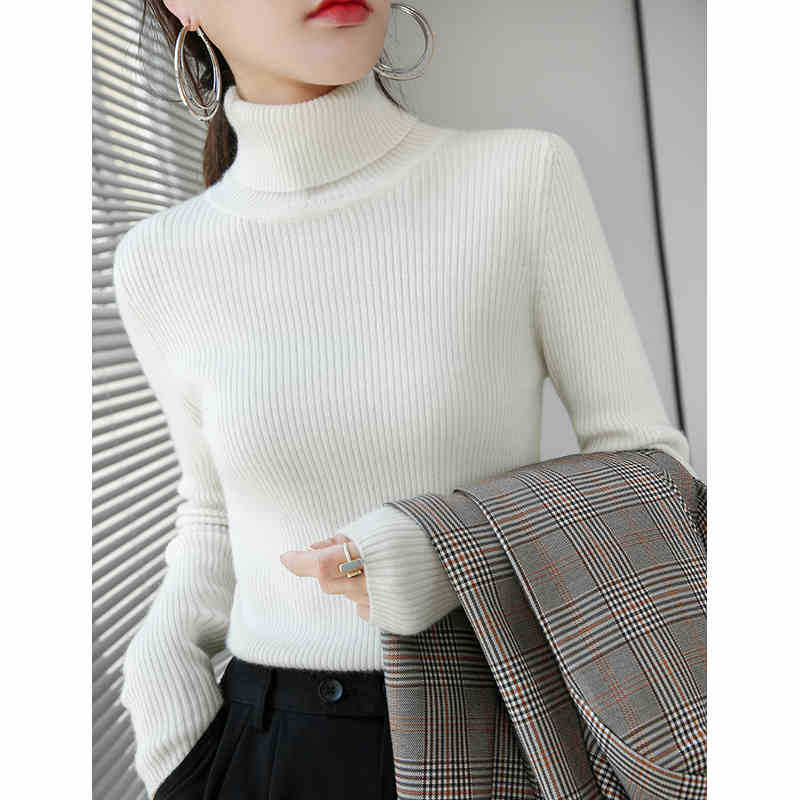高领毛衣女冬加厚内搭秋冬款新款洋气修身显瘦爆款针织打底衫_白