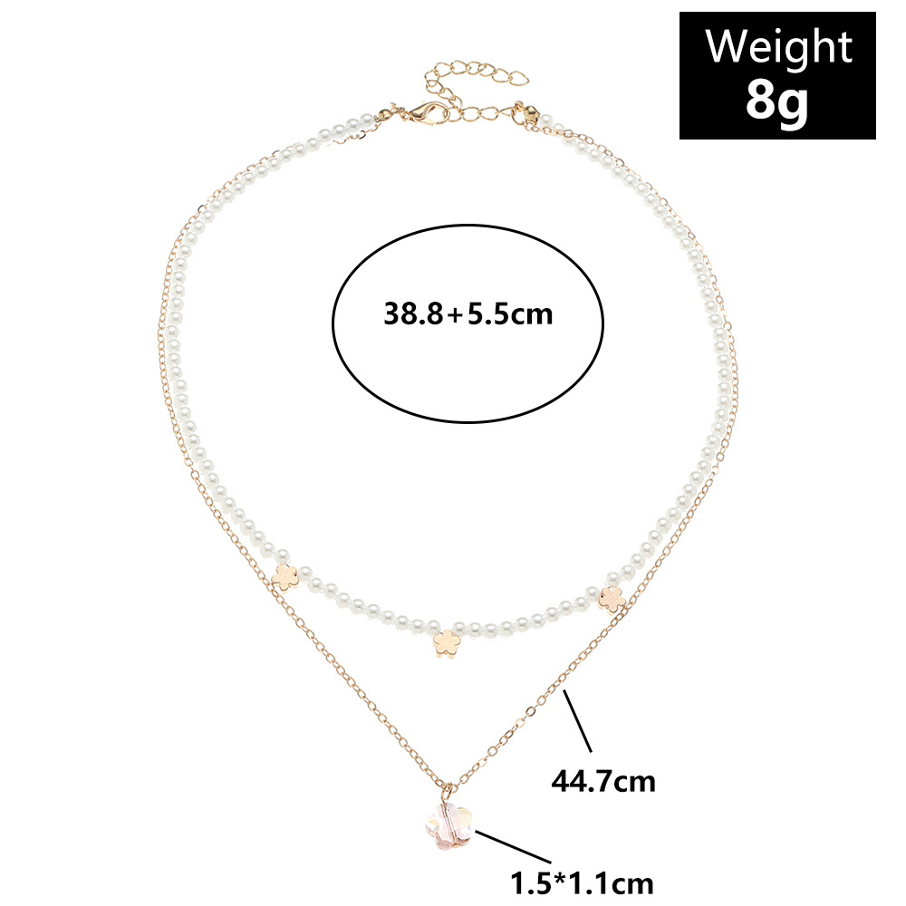 Pearl Necklace Niche Design Double Layer Gold Chain Crystal Pendant Jewelry display picture 2