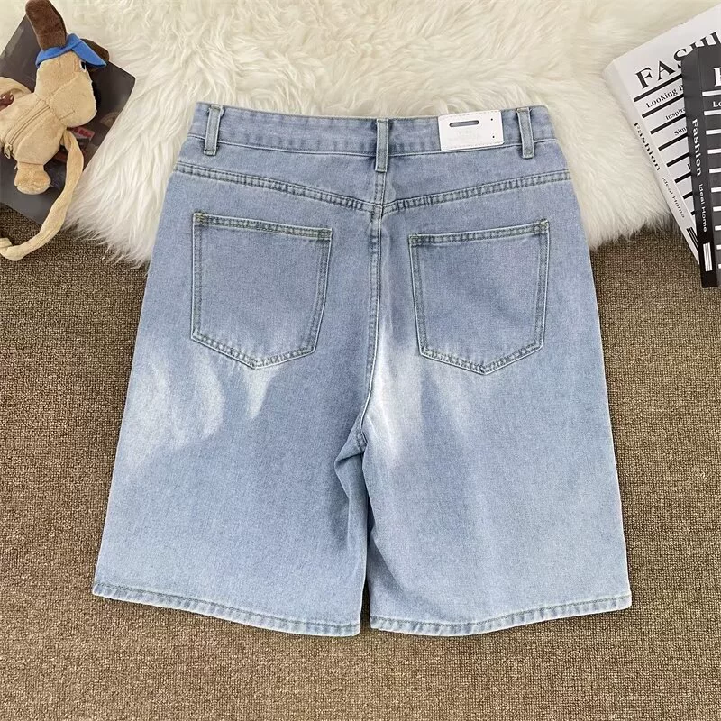 Джинсовые шорты премиум-класса для мужчин, модный бренд в гонконгском стиле, повседневные шорты до колена, корейская версия, модные прямые летние тонкие брюки