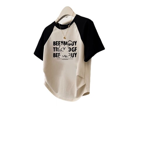 Unstructured Shoulder-Sleeve Short-Sleeve T-shirt for Women 2025 Early Spring Square Shoulder Summer Short Length Waist-Cutting Design Frock