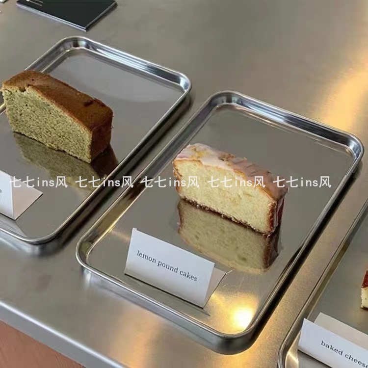 Industrial-style South Korean Instagram metal Nordic stainless steel rectangular coffee shop tray storage pastry cake plate