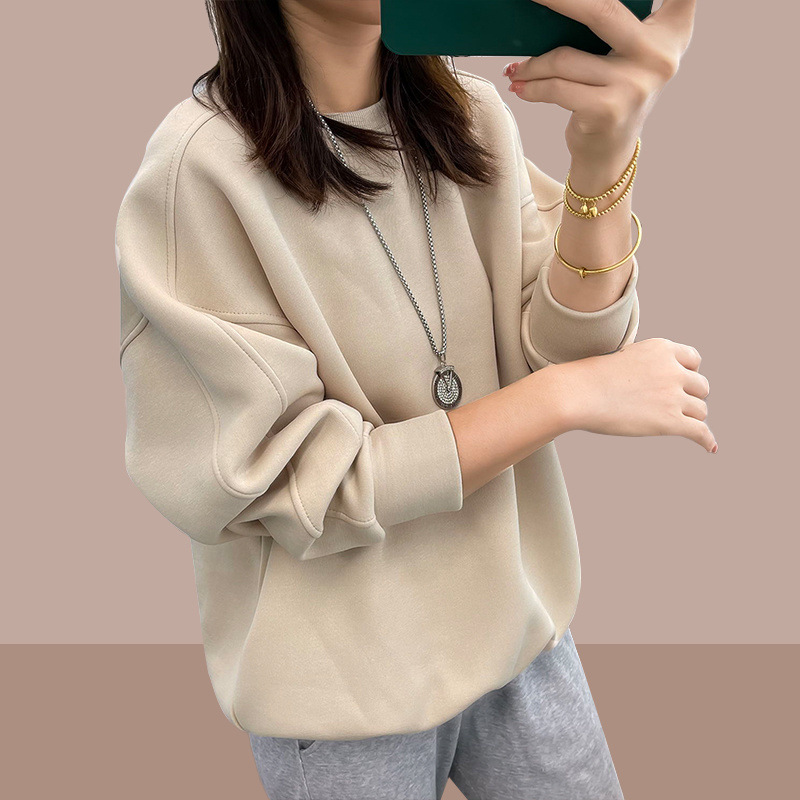 2024 autumn and winter new plus size women's sweater round neck hoodless women's jacket western fashion small long sleeve