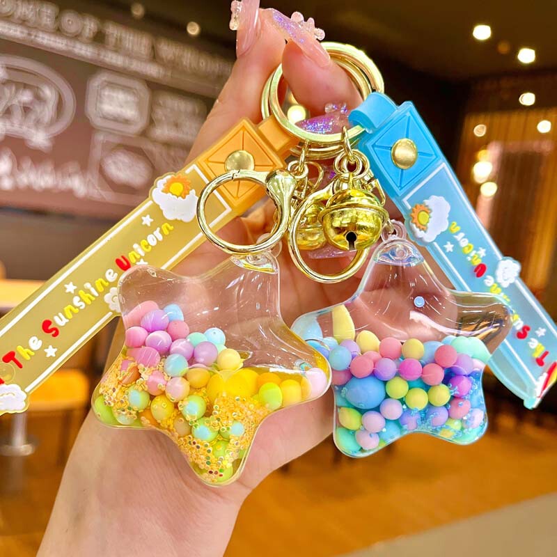 Creative acrylic oil five-pointed star Keychain Car schoolbag couple small gift keychain pendant wholesale