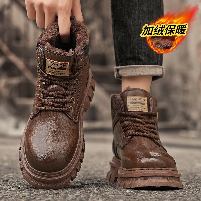 Boots Men's Winter 2025 New High-Top British Style Non-Slip Work Boots Men's Velvet Warm Large Size Cotton Boots