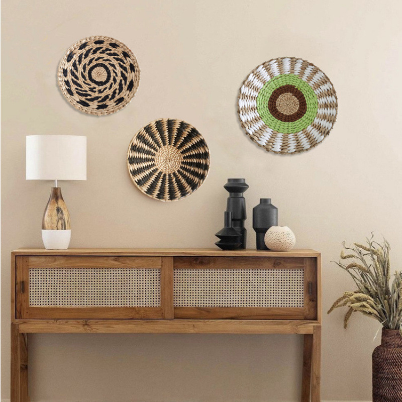 Viento nacional transfronterizo marioneta artesanal tejido pared decoración de pared Bohemia tejido de paja decoración de pared de fondo vivienda decoración de pared colgante