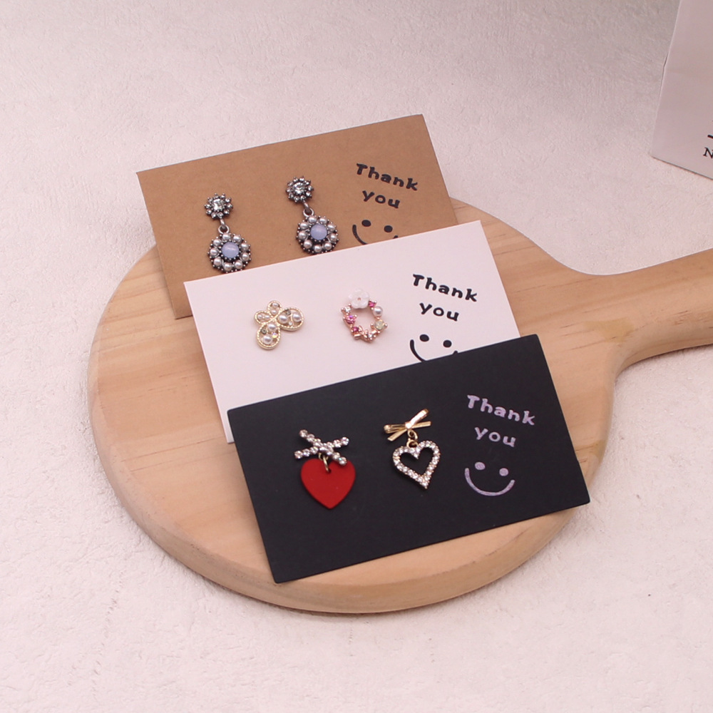 现货简约白卡烫黑thank you笑脸耳饰卡耳环展示卡diy手工饰品卡纸