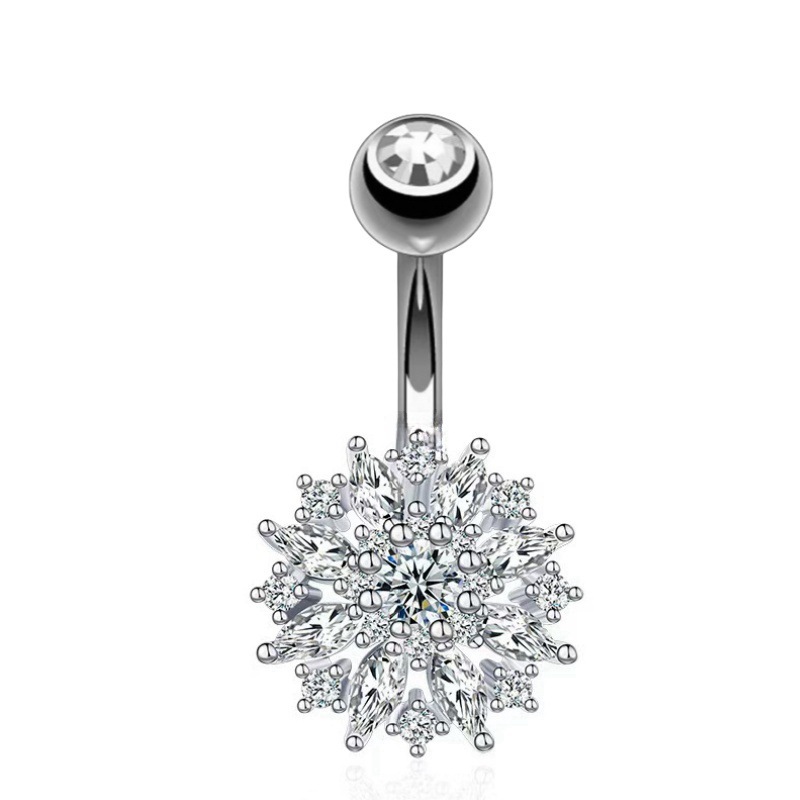 New Fashion Flower Belly Button Ring Inlaid Zircon Stainless Steel Belly Dance Piercing Jewelry for Women Wholesale detail image 7