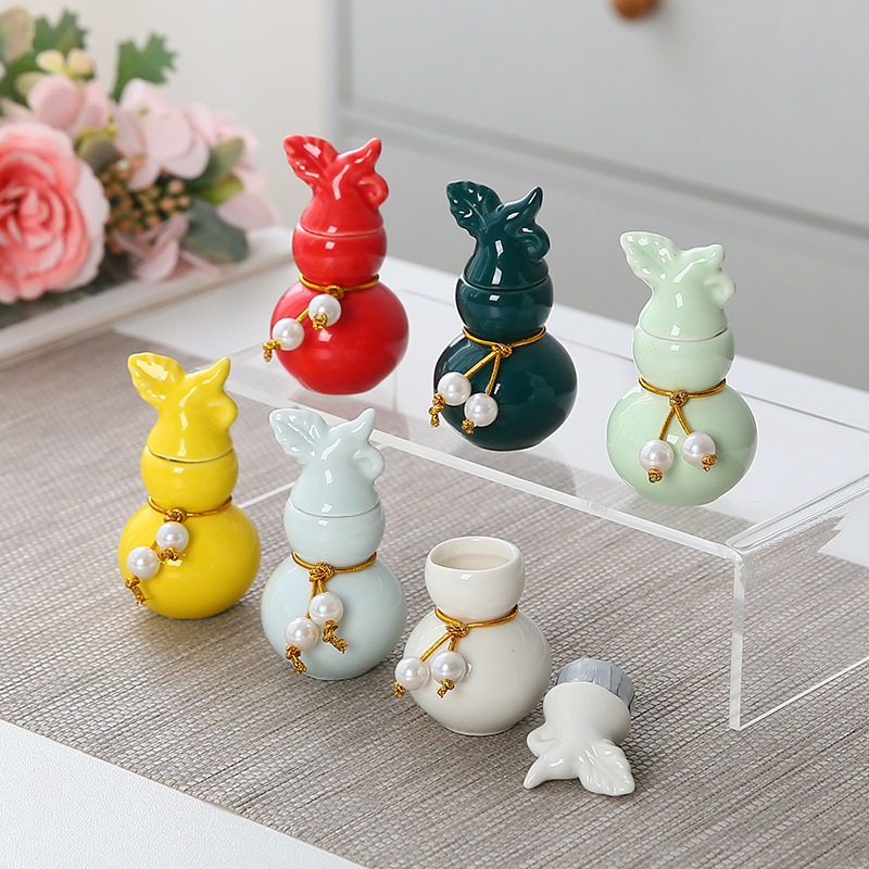 中式新潮创意陶瓷茶叶罐密封罐家用兔子形状储存罐防潮存茶罐摆件