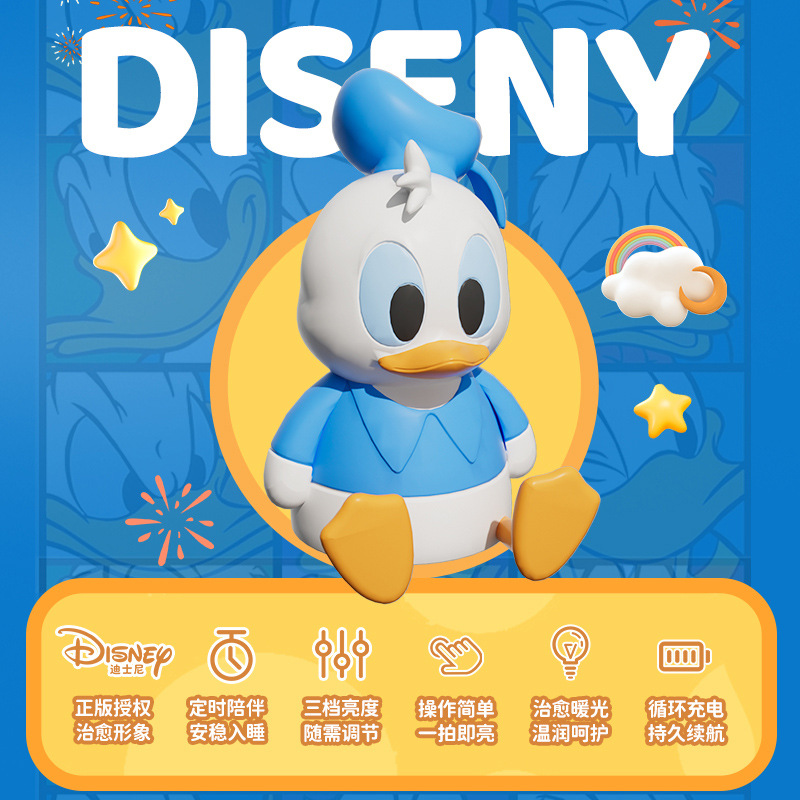 (2개) 도널드 오리 밤 빛 창조적 인 어린이 생일 선물 실리콘 램프 침실 침실 램프 수면 및 박수 램프 크리스마스