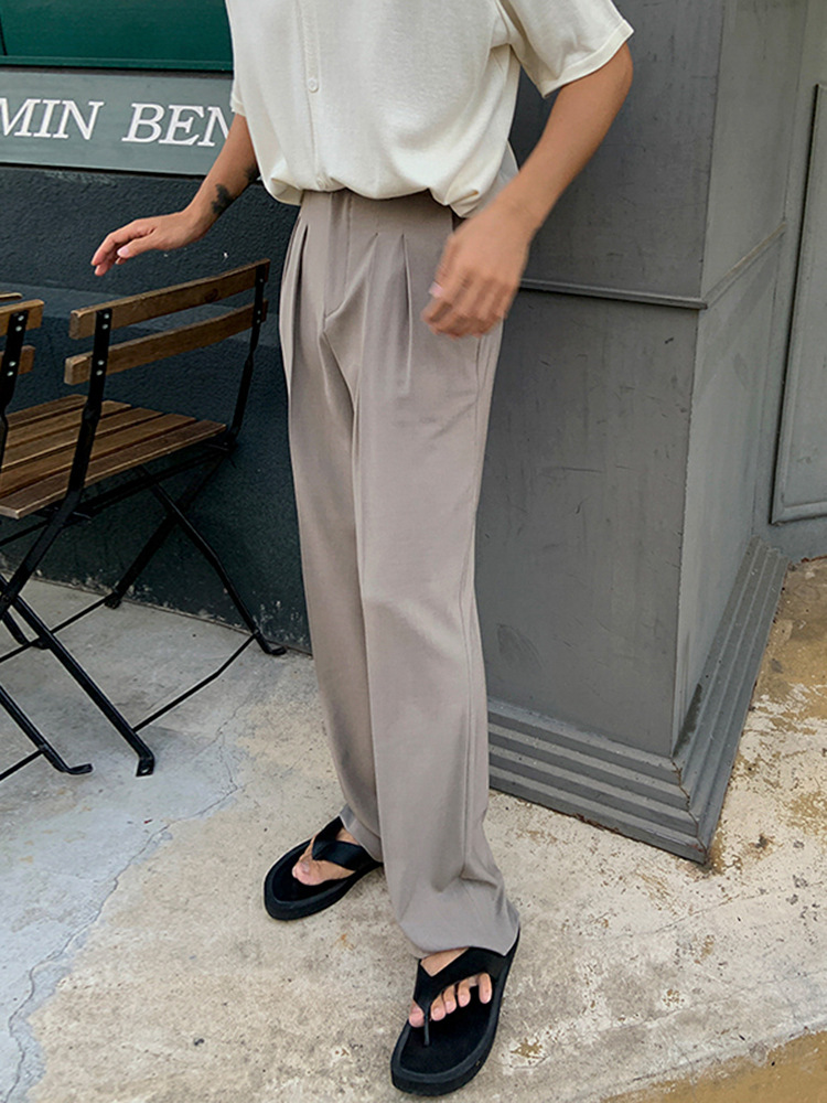 Drapeado pantalones de traje de trapeador recto Otoño de los Hombres estilo coreano de moda de gama alta pantalones casuales sueltos de pierna ancha todo partido moda