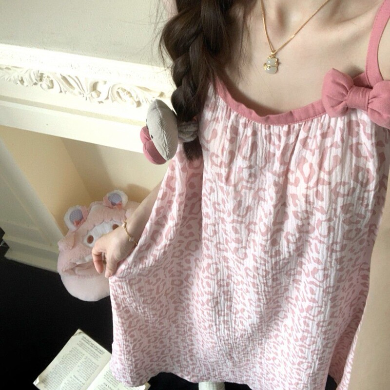 Summer New Style Bark-Patterned Pajamas for Women, Can Be Worn Outside, Sweet Home Wear, Thin Loose Maternity Dress