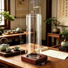 大号香灰不乱飞新古典香薰炉实木底座香插高硼硅玻璃线香炉摆件