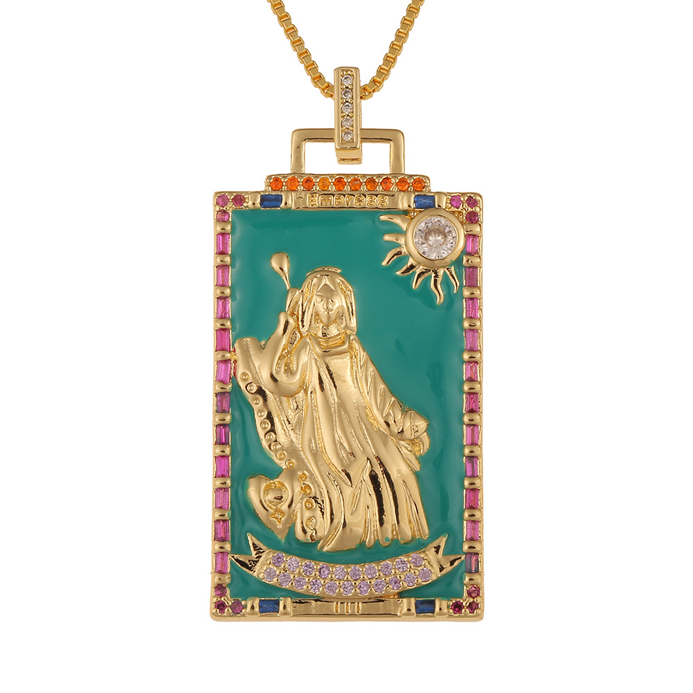 Mode Nouvelle Goutte D&#39;huile Pendentif Tarot Cuivre Zircon Collier En Gros Nihaojewelry display picture 1