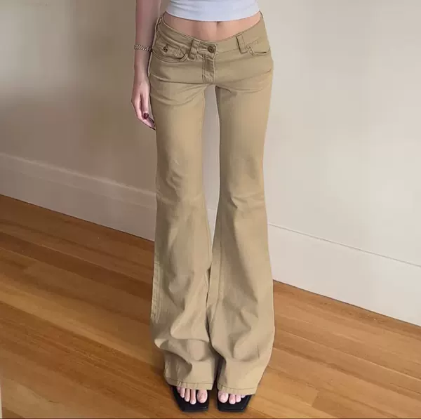 Khaki Bootcut Jeans 2025 Summer New American Retro Low-Waist Slimming Look Draped Straight Bell-Bottom Pants
