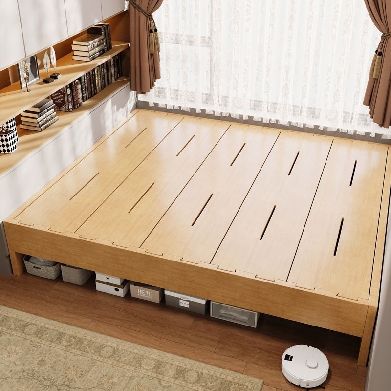 1.2m All Solid Wood Thickeneded Mortise and Tenon Structure Tatami Without Bedside Bed Frame Thickeneded Rubber Wood Double Bed
