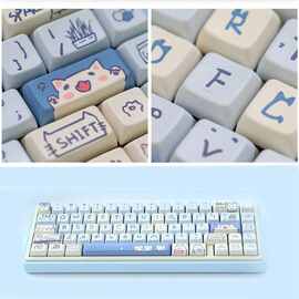 1套 颜色：图片色 材质：PBT 蓝猫瞄148键键帽 MDA高度 5面热升华