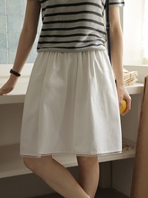 日系文艺简约白色花边半身裙女夏薄款小个子高腰显瘦a字蓬蓬短裙