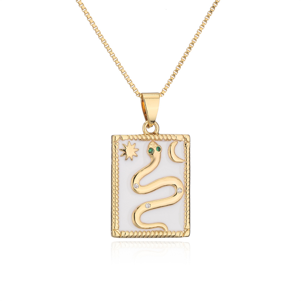 Fashion retro copper plated 18K gold zircon snake totem pendant collarbone chain