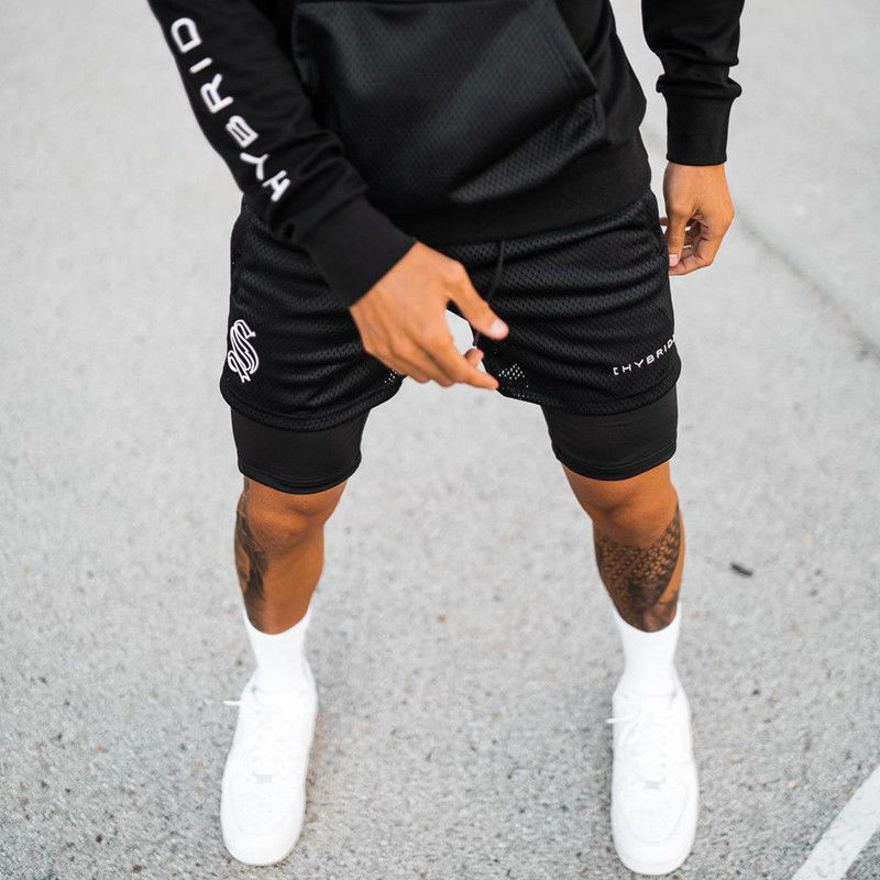 pantaloncini da uomo Pantaloncini sportivi alla moda a doppio strato per allenamenti da basket da uomo, capri fitness_voghion.com